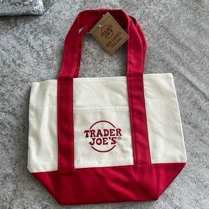 Trader Joe's Mini Tote canvas bag red nwt brand new